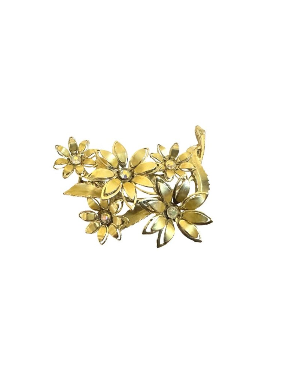 Signed Coro Brooch-Floral Gold tone with Rhinestones